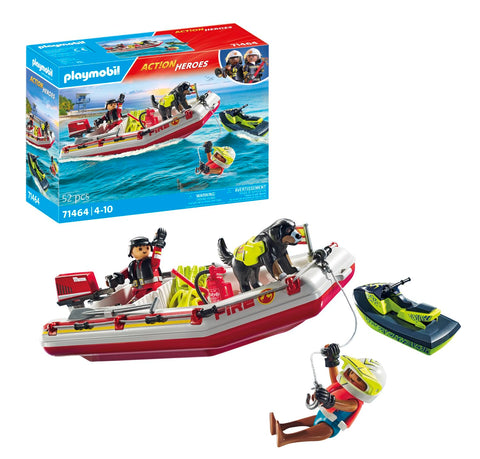 Playmobil acton heroes bateau de pompiers et scooter des mers 71464