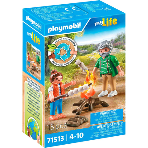 Playmobil my life grand pere avec petite fille et feu 71513